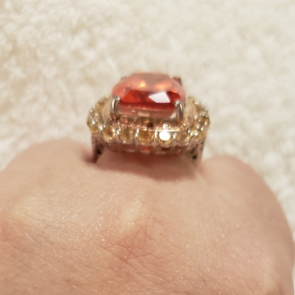 Size 10, Sterling Silver Sunfire Quartz, Citrine, White&Red Diamond Accents Ring - Picture 4 of 9